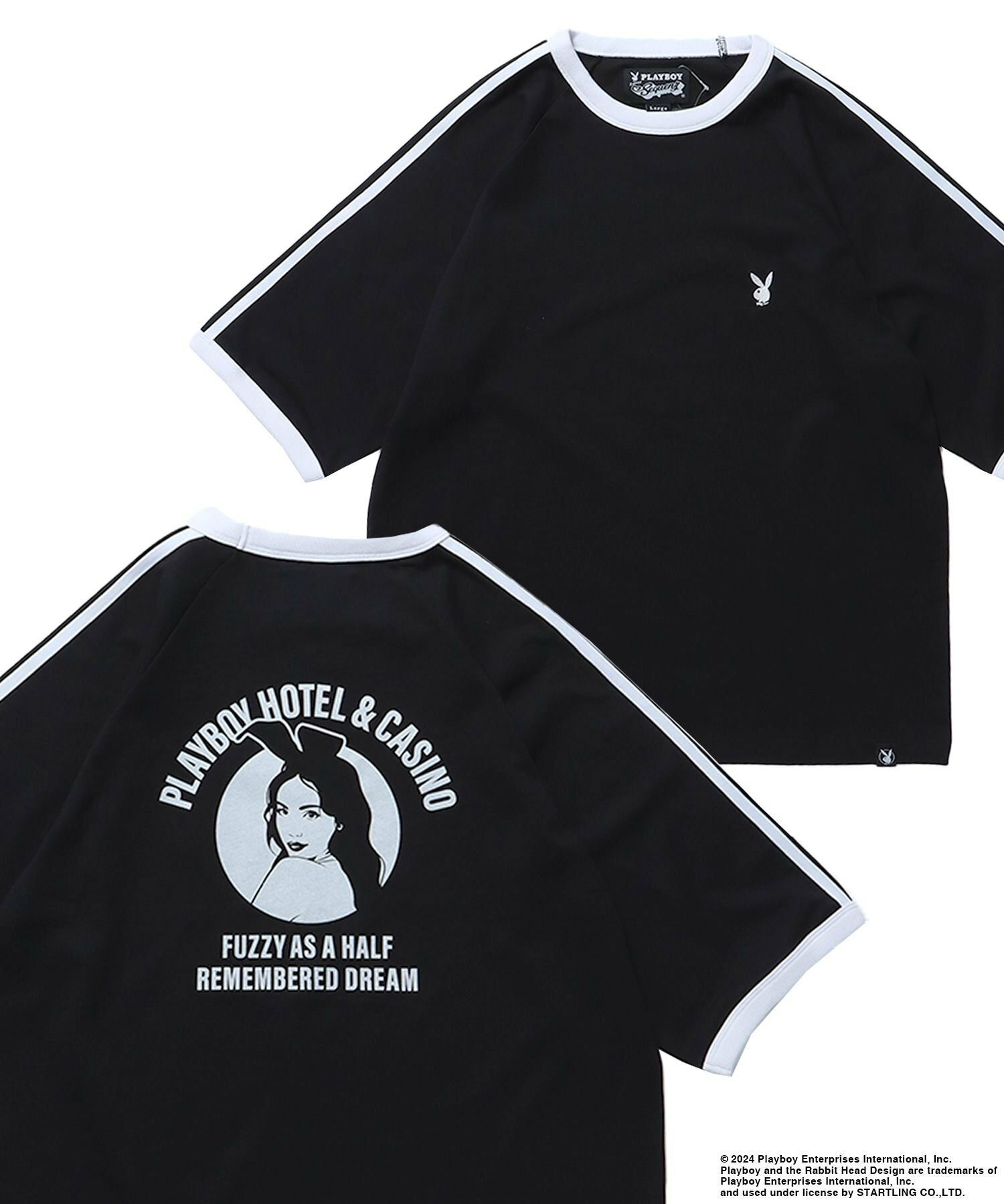 【SEQUENZ】PBHC SPORTS TRIM S/S TEE / プレイボーイ ラグラン 半袖Tシャツ バックプリント 刺繍 ブランドロゴ ガール 